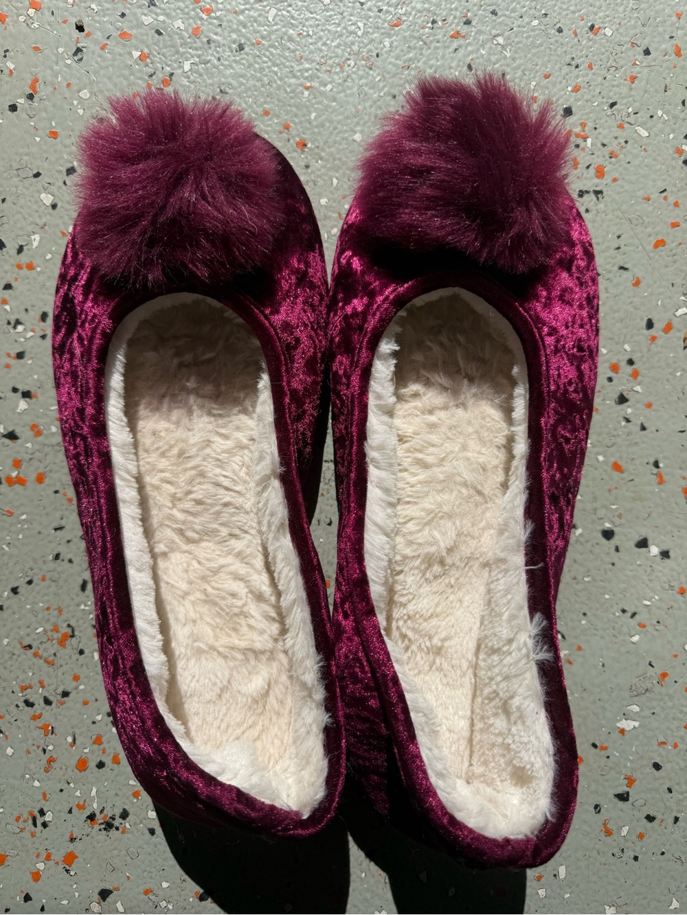 INC International Concepts Velvet Pom-Pom Ballet Slippers - Wine